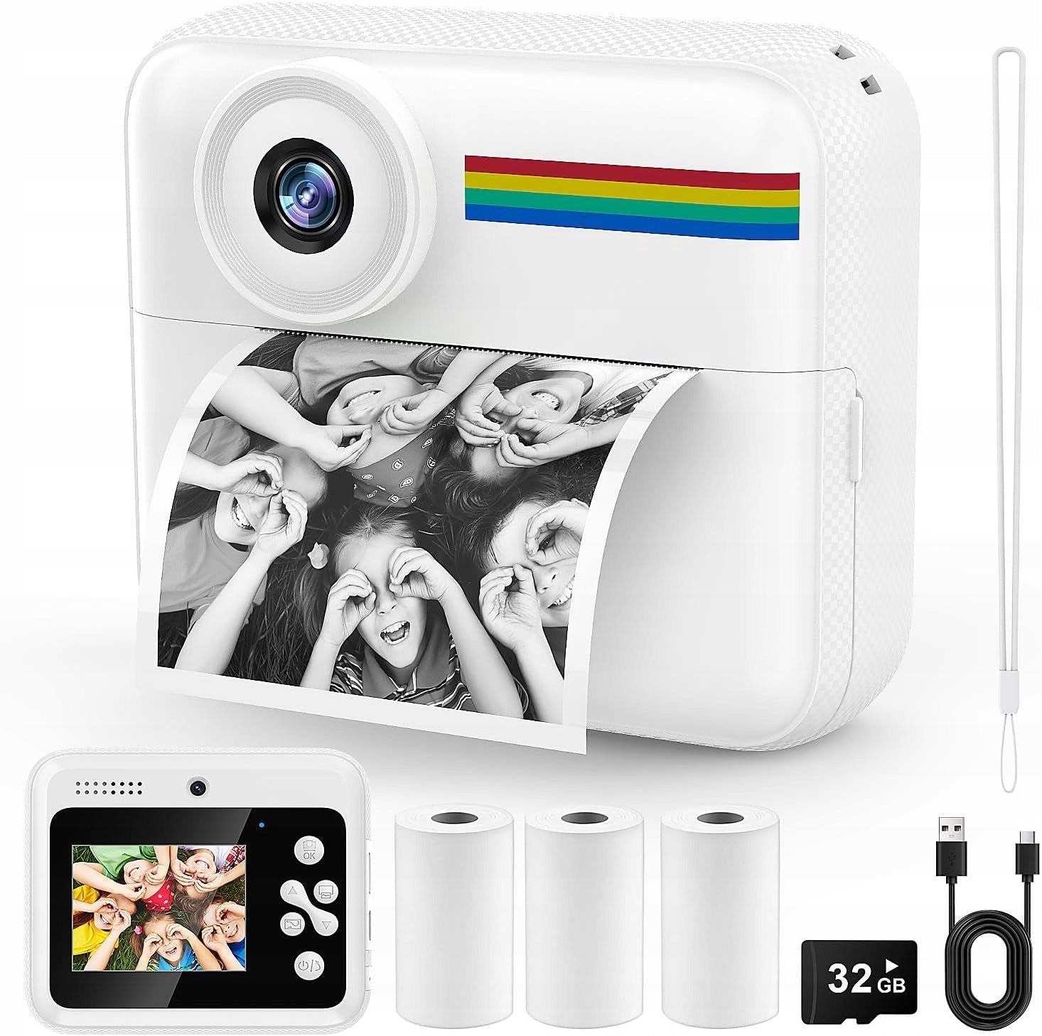 2X INSTANT DIGITAL CAMERA FOR KIDS WITH PRINTER + 32GB CARD + 3 ROLE