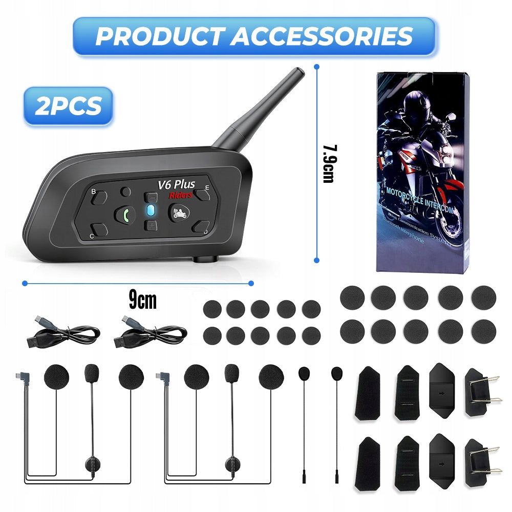 2X INTERCOM MOTORCYCLE INTERCOM BLUETOOTH V6 PLUS WATERPROOF IPX65 1500M Manufacturer no brand