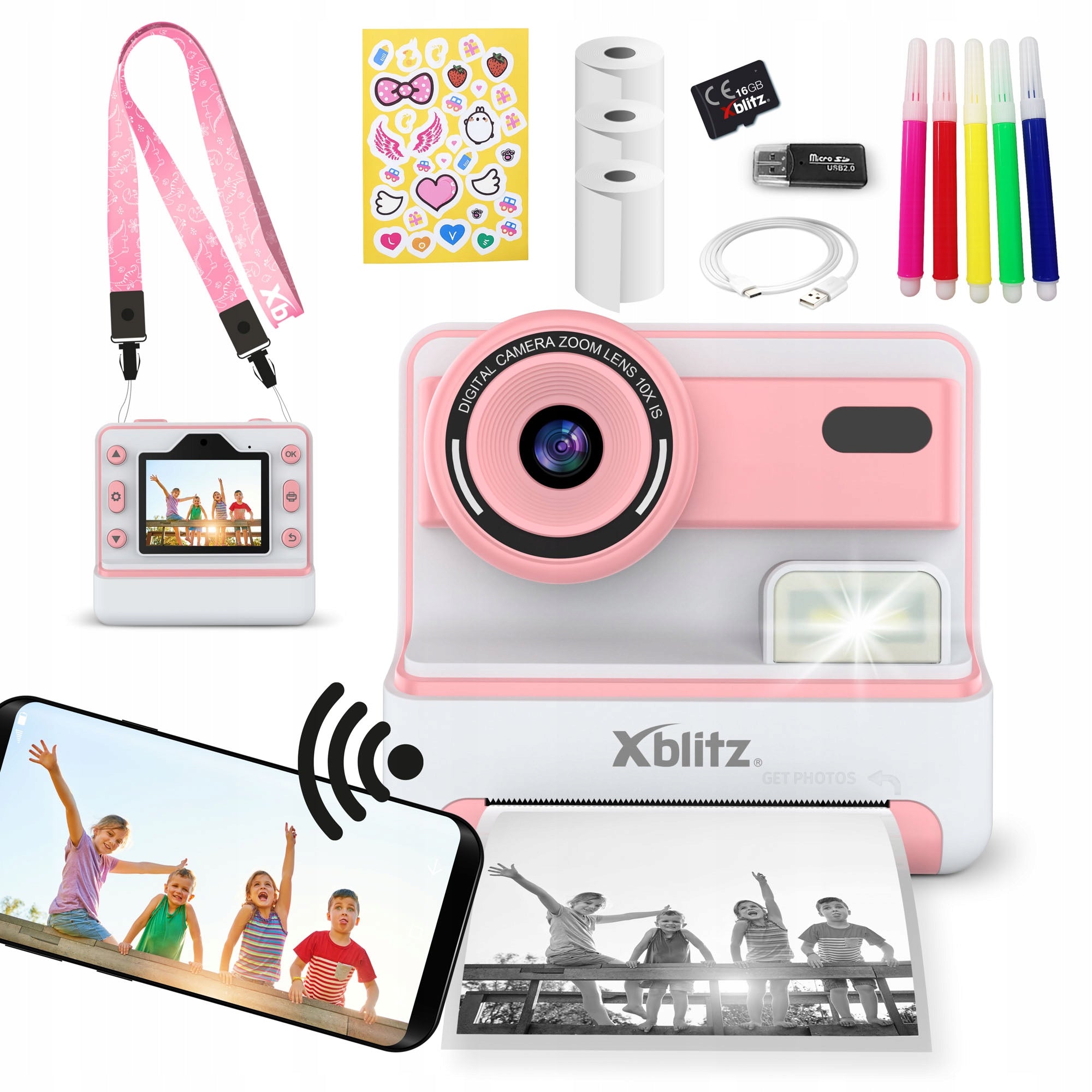 2X Instant Camera for Kids Xblitz Flash Pink with Thermal Printer