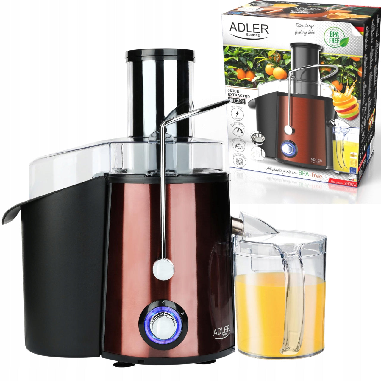 2X JUICER HIGH SPEED VEGETABLE AND VEGETABLE JUICER LARGE HOLE 2000 Brand Adler Europe