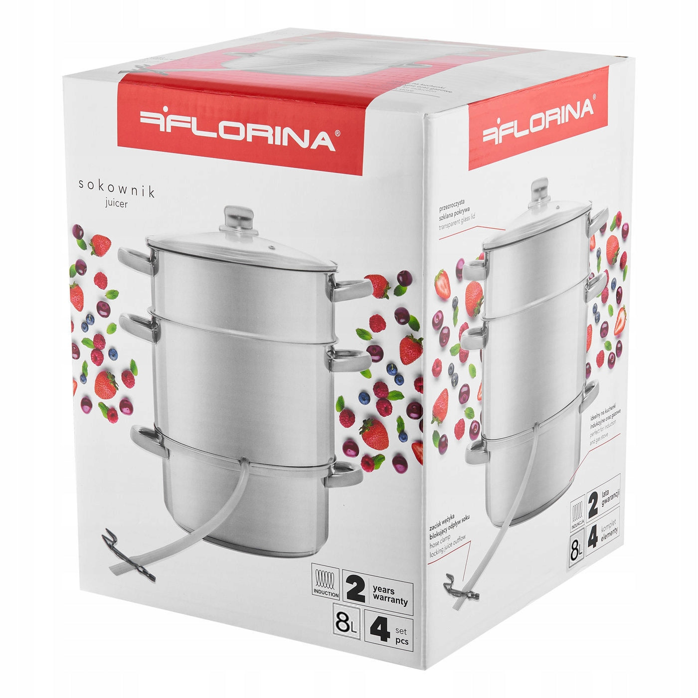 2X Juicer Steam Pot Steamer FLORINA 8 liltr CN MIDI induction Inox Brand Florina