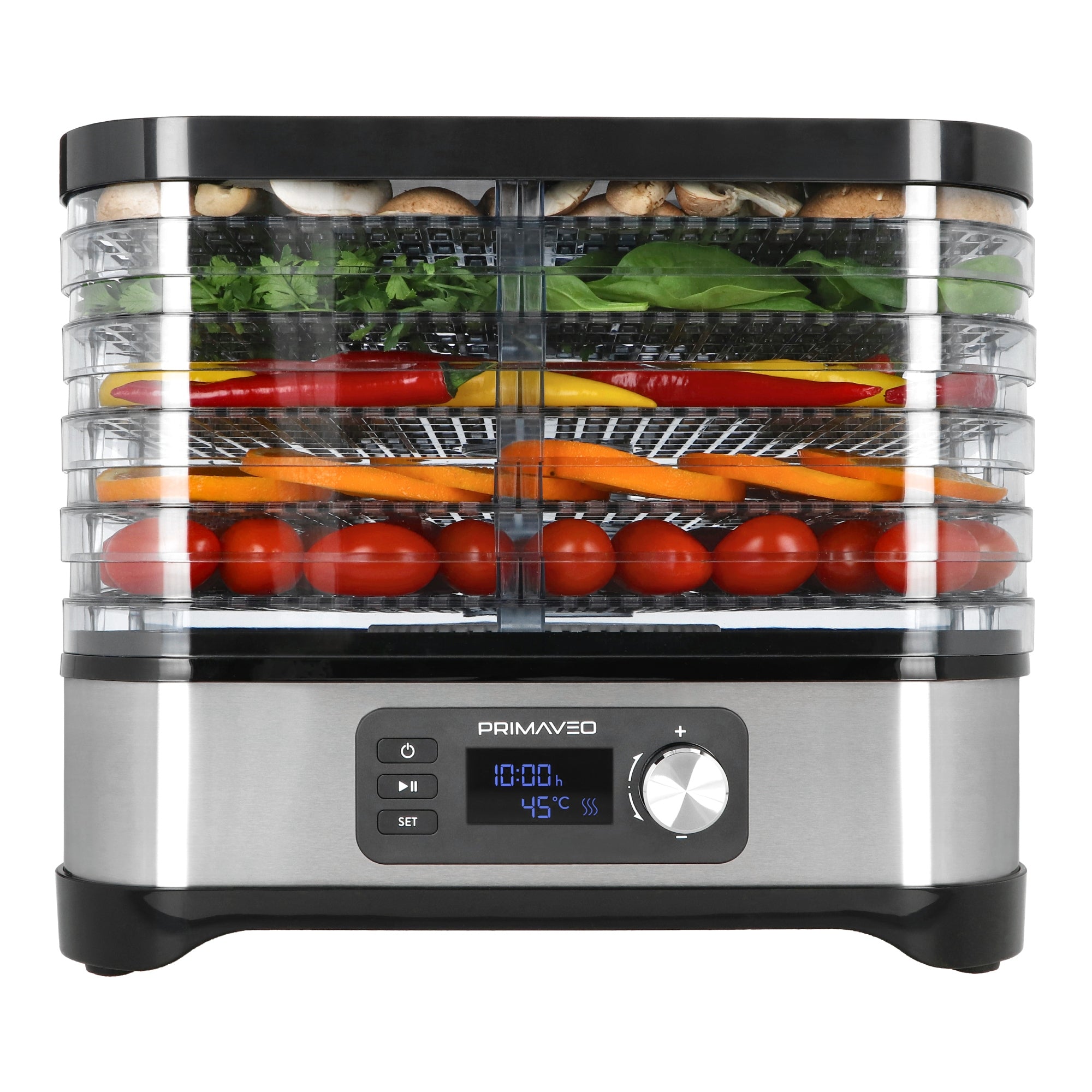 2X LARGE Fruit Mushroom Dryer Vegetable INOX Thermocouple 450W Clock PRIMAV Dominant color silver/gray