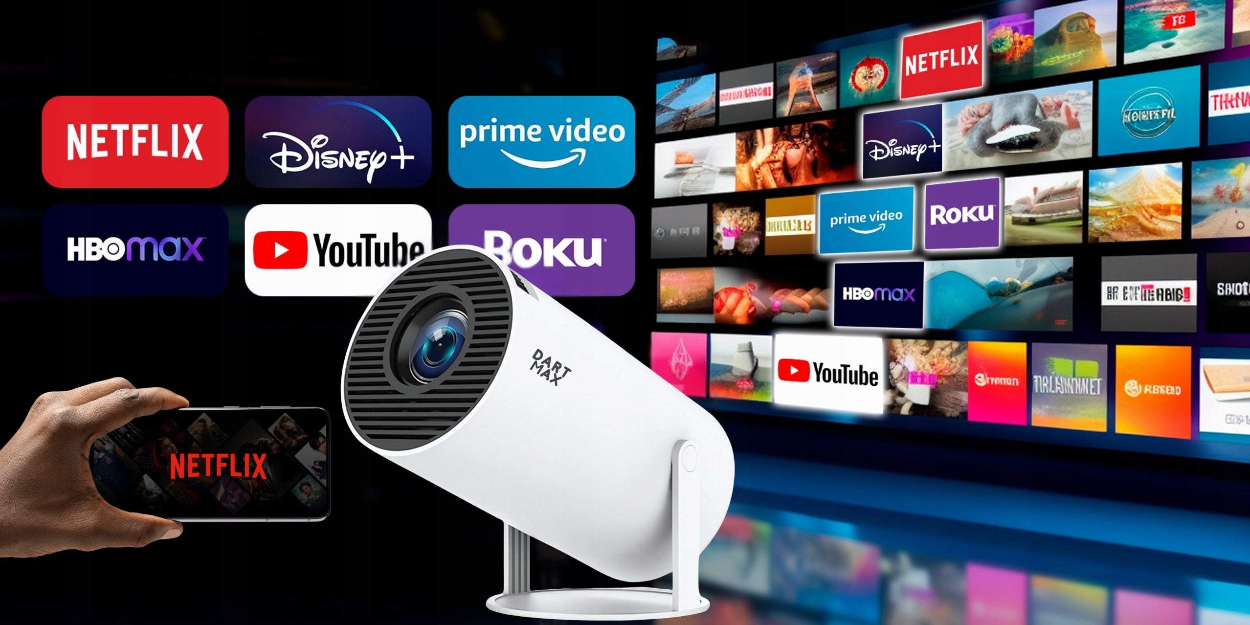 2X LED Projector PROJECTOR HOME ROTATING PROJECTOR ANDROID TV 2GEN white Model G908
