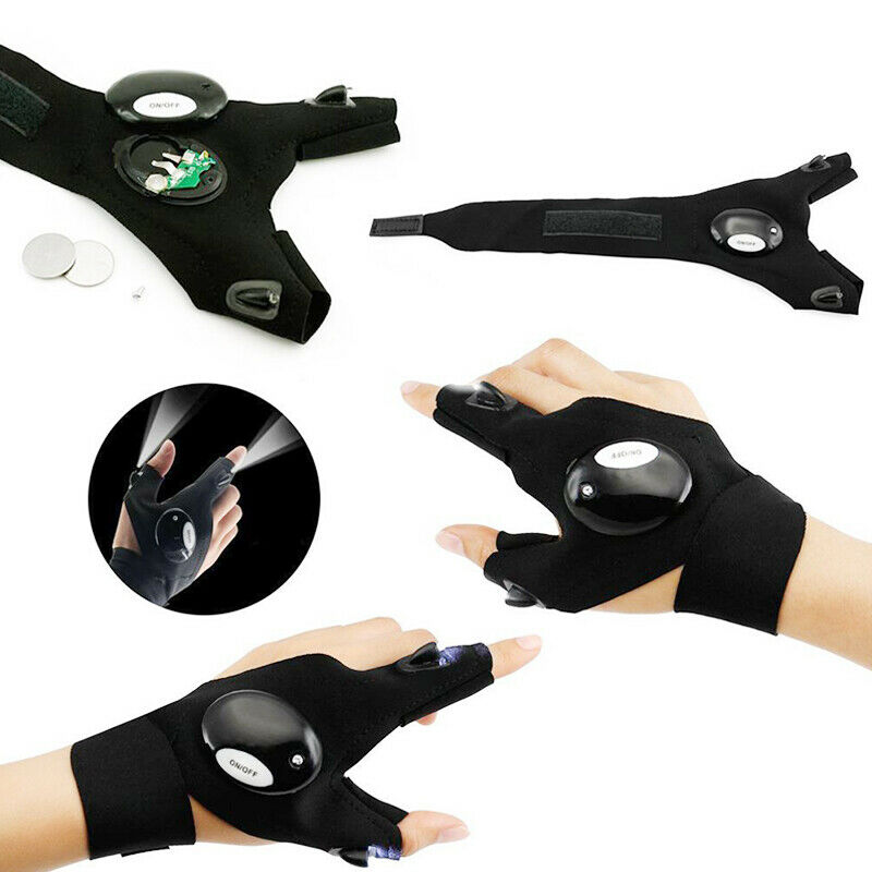 2X MECHANIC BIKE FISHING GLOVES WITH LED FLASHLIGHT BLACK GLOVES Manufacturer code RĘKAWICZKI LED 2x WARSZTATOWE Z LATARKA