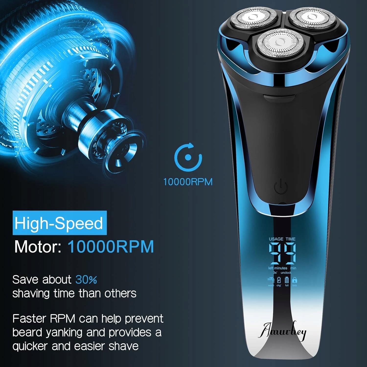 2X MEN'S ELECTRIC SHAVER 3 HEADS TRIMMER LED USB CASE Model 5905931564322