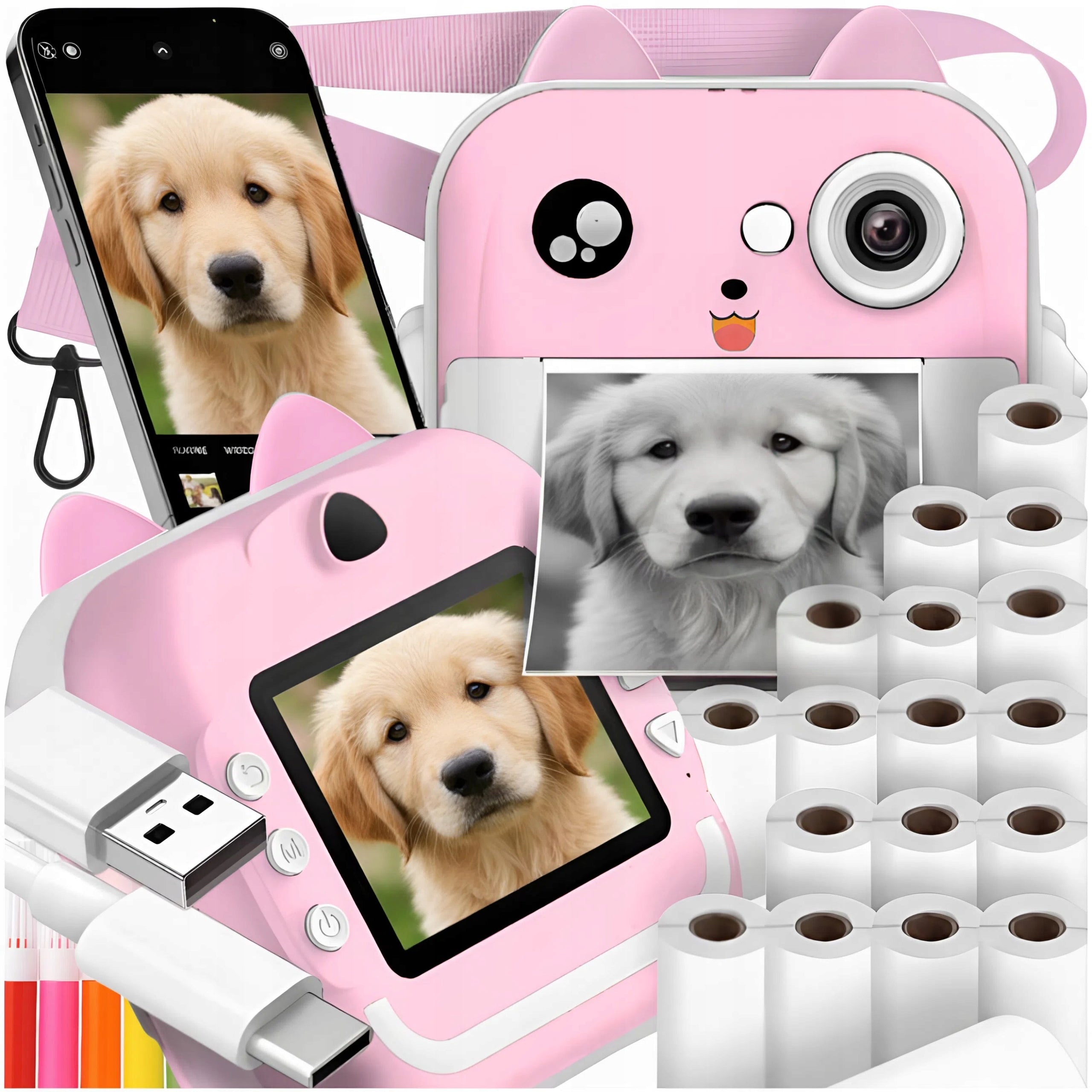 2X MINI PRINTER PRINT THERMAL INSTANT CAMERA FOR KIDS + 20 ROLLS