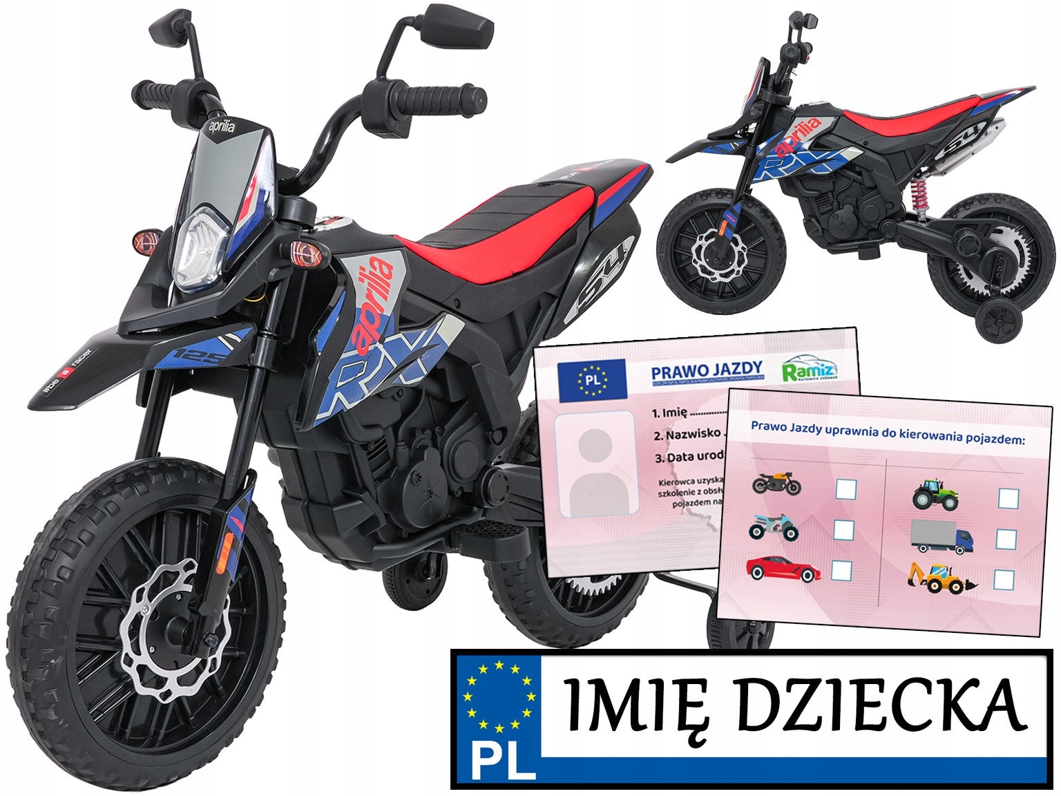 2X MOTOR FOR CHILDREN on battery APRILIA RX registration name SIDE WHEELS