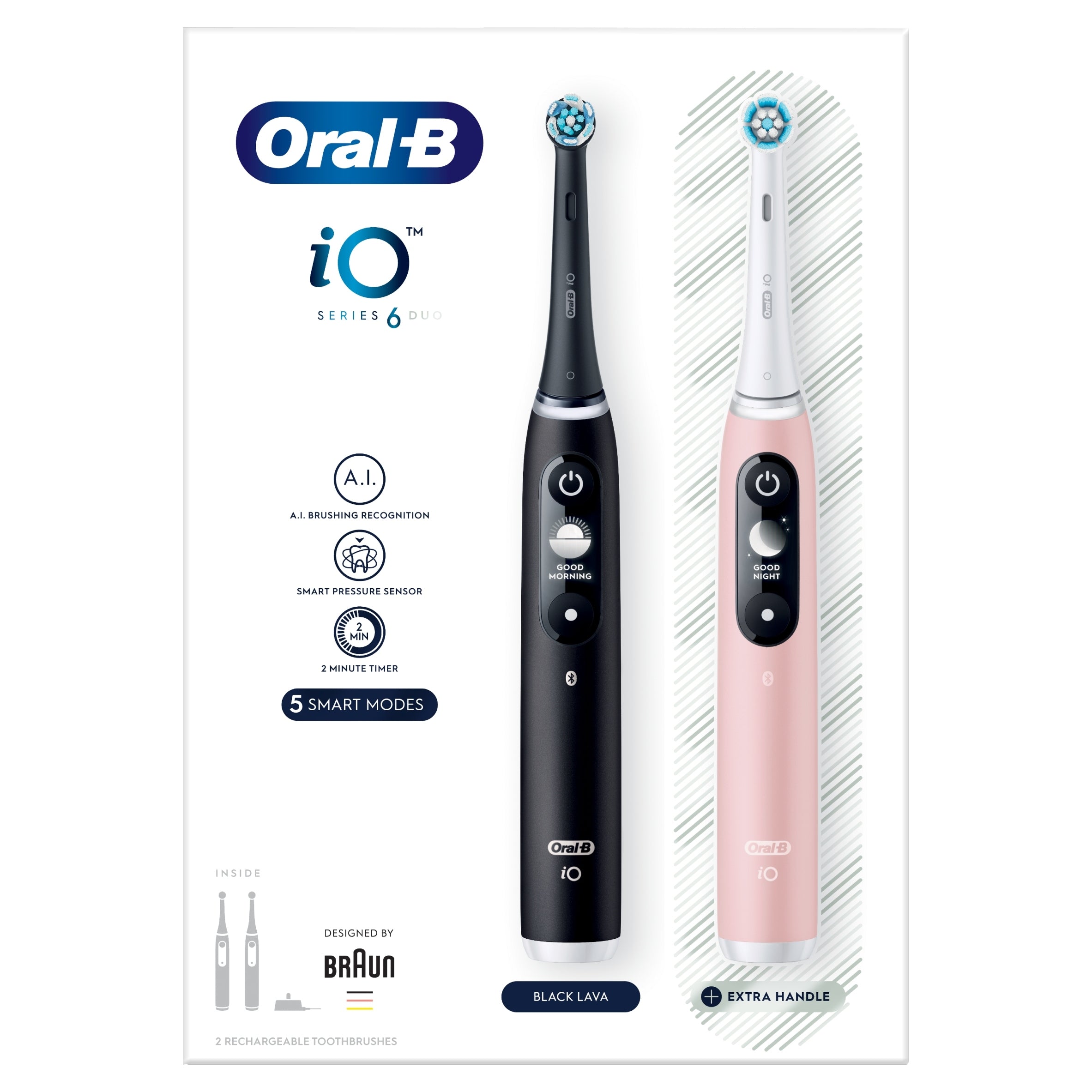 2X Magnetic Toothbrushes Oral-B iO Series 6 Two Pack Black and Rose Kind toothbrush