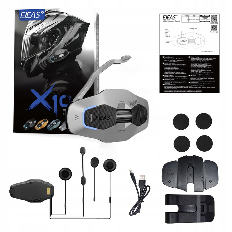 2X Motorcycle Intercom EJEAS X10 Plus MESH 3.0 100seater 1500m 300h grey