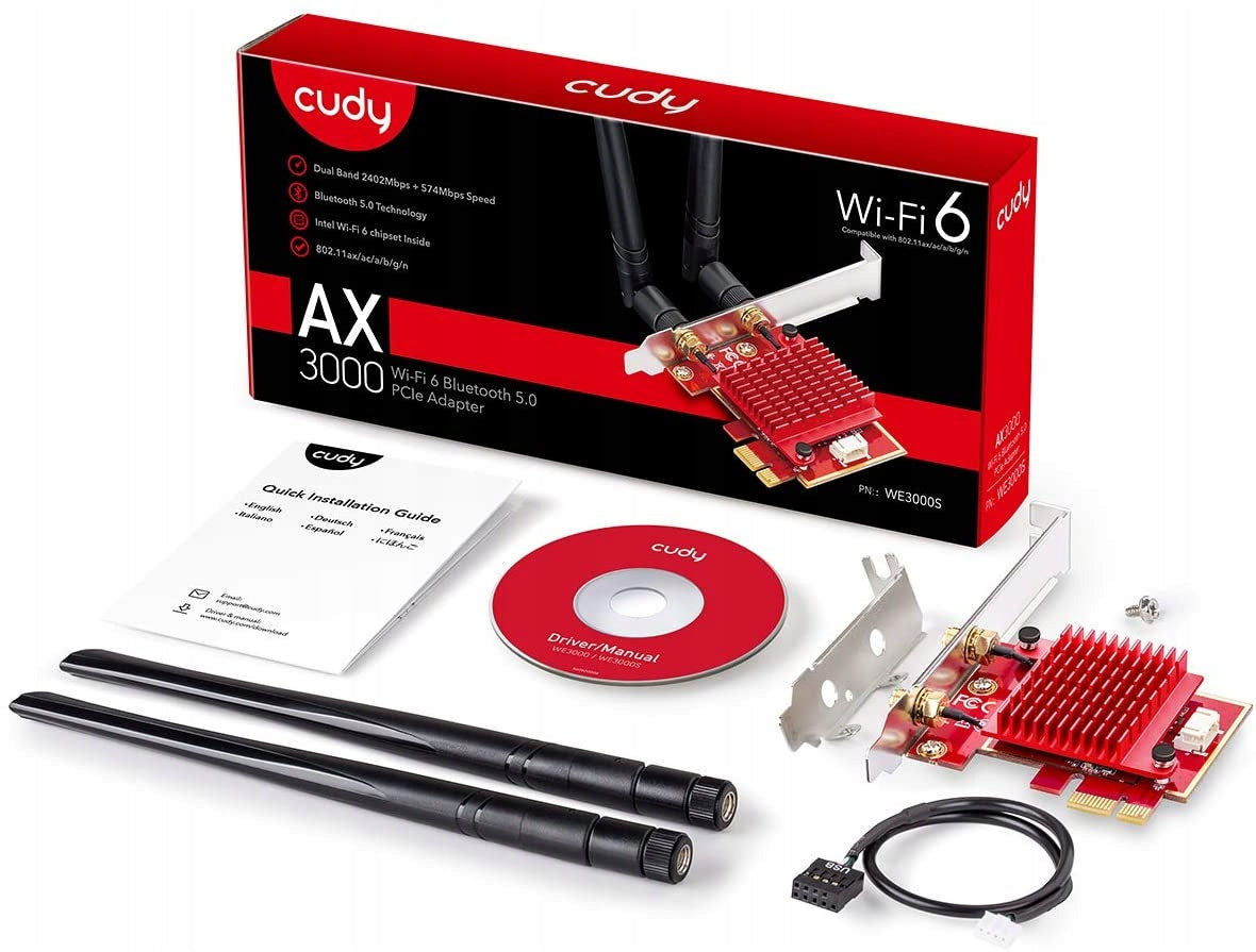 2X Network card Cudy WE3000S (5400Mb/s a/b/g/n/ac/ax) BT 5.2 Interface PCI-E