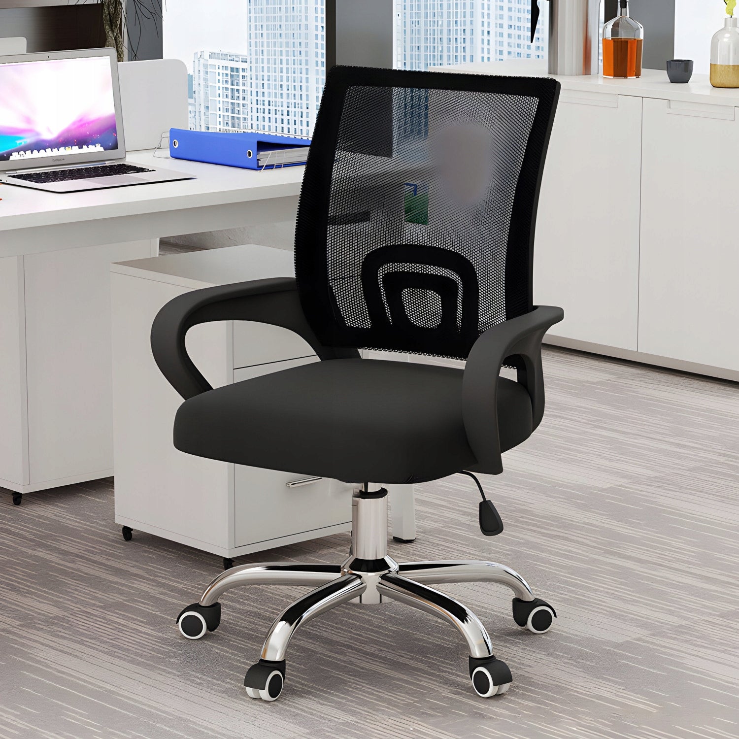 2X OFFICE CHAIR SWIVEL DESK CHAIR OFFICE MICRO MESH BLACK 150K Furniture depth 48 cm