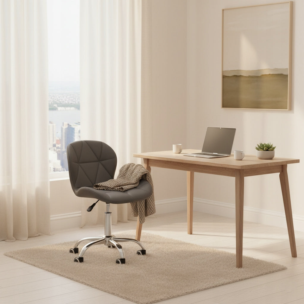 2X Office Chair Swivel Chair On Wheels For Cabinet Desk Grey Solid Furniture depth 50 cm