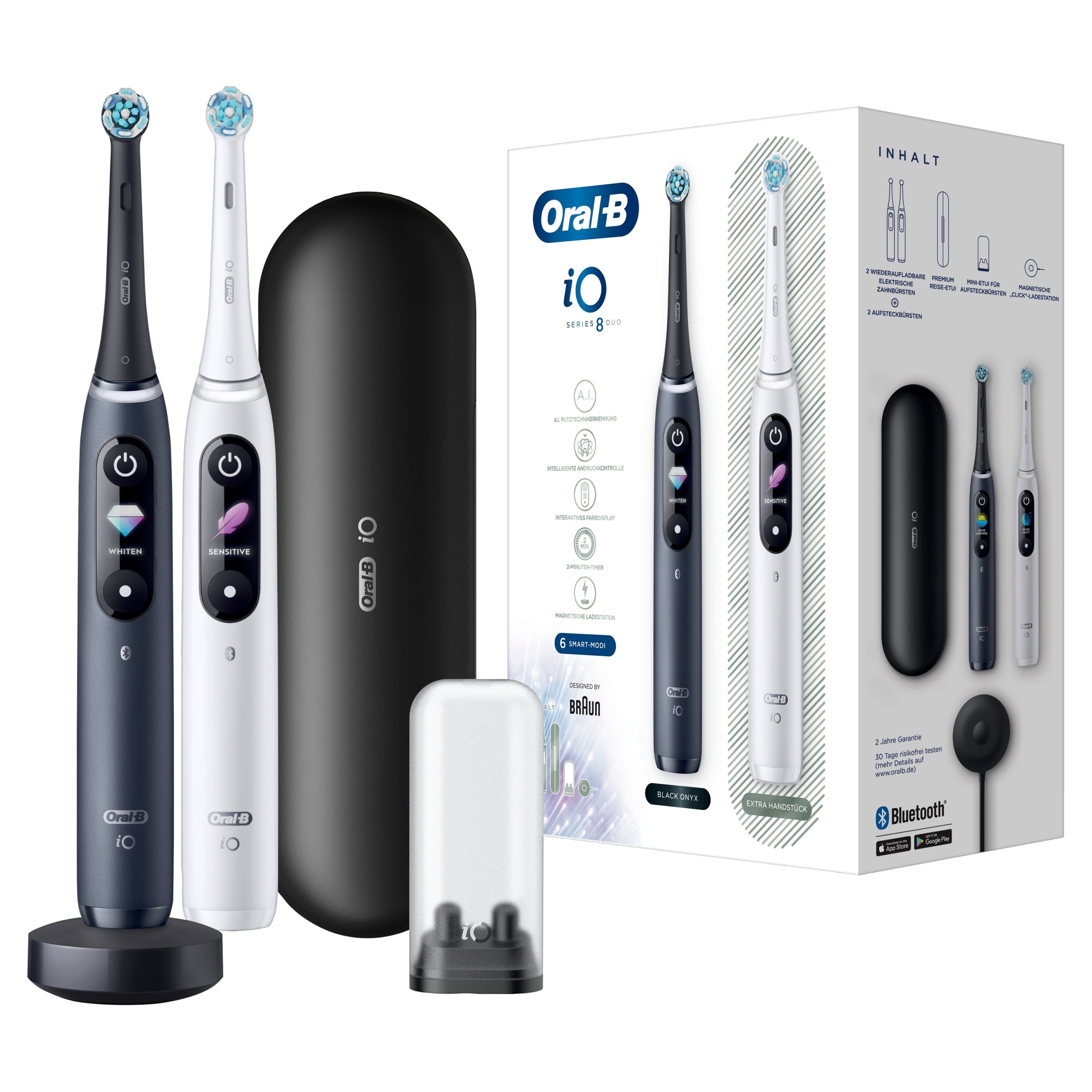 2X Oral-B iO8 Duo Black Onyx/White electric toothbrush for adults