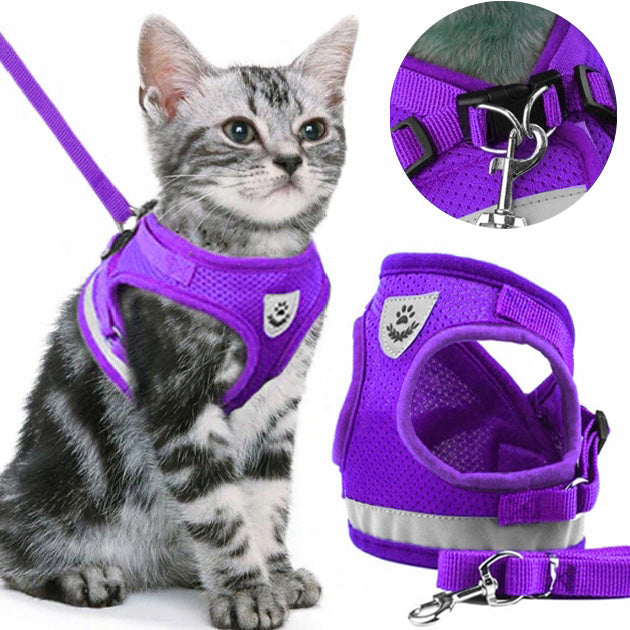 2X PRESSURE-FREE WALKING HARNESS ADJUSTABLE CAT REFLECTOR + LEASH SIZE Brand Reverse