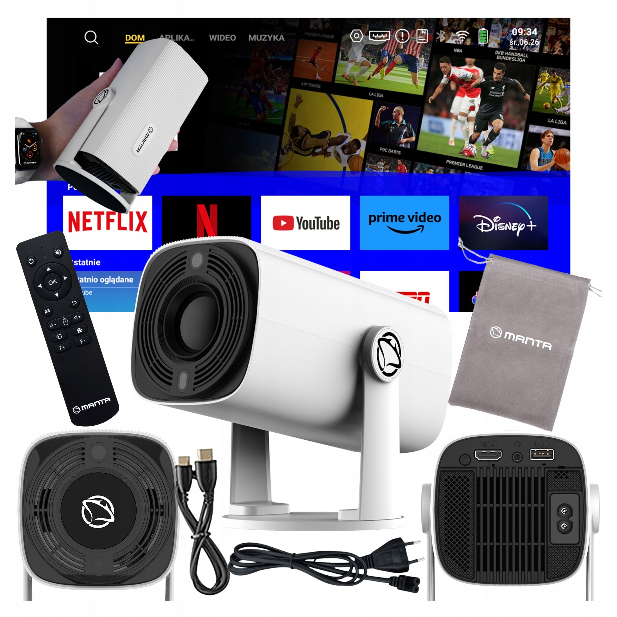 2X PROJECTOR PORTABLE LED SMART HD USB HDMI 4K BLUETOOTH WIFI LOUD
