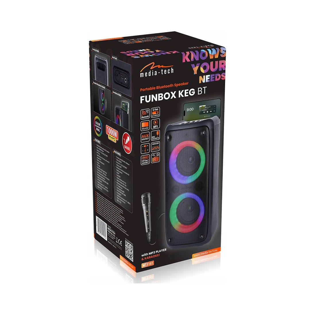 2X Portable Bluetooth Karaoke Speaker 1000W FUNBOX BT MT3181