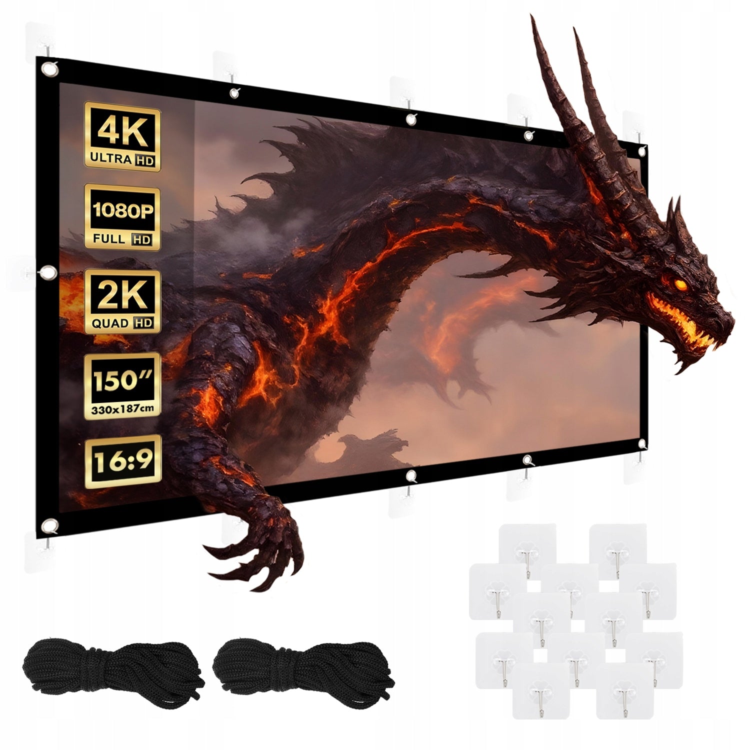 2X Portable Projection Screen 150'' 16:9 330x187cm easy installation Model MC-167
