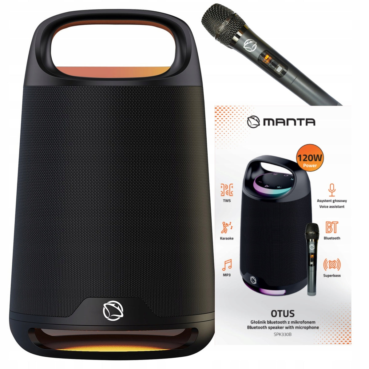 2X Portable bluetooth speaker with microphone Karaoke Manta Otus 120W TWS MP3 Brand Manta