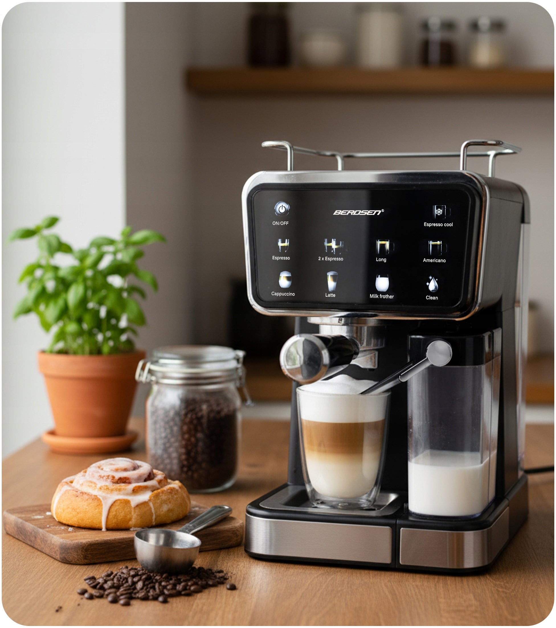 2X Pressure Coffee Maker Automatic Milk frother 1350W Berdsen Model BD-773