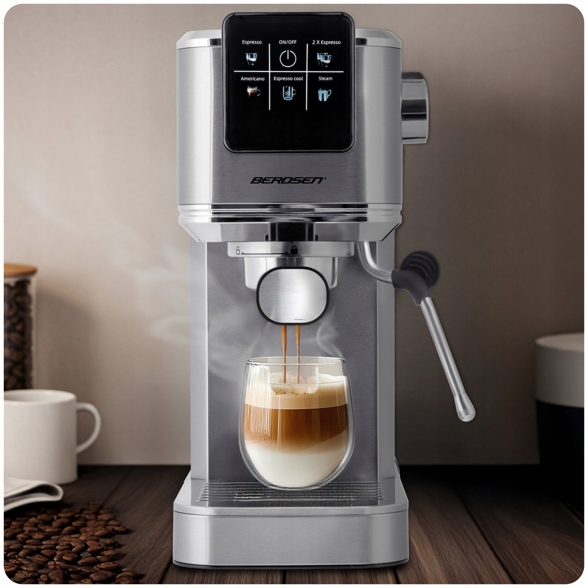2X Pressure flask coffee maker with frother 20 bar Berdsen Model BD-770