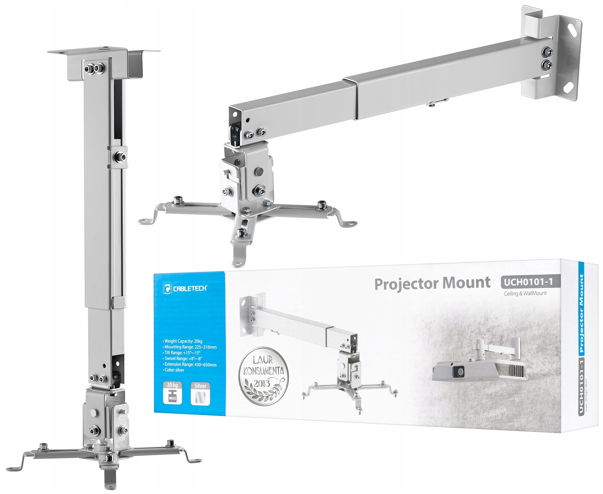2X Projector holder for wall and ceiling max. 20 kg Cabletech