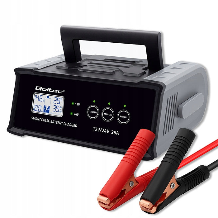 2X Rectifier 25A 12V/24V Charger with Repair Function and LCD for AGM GEL Qolt Brand Qoltec