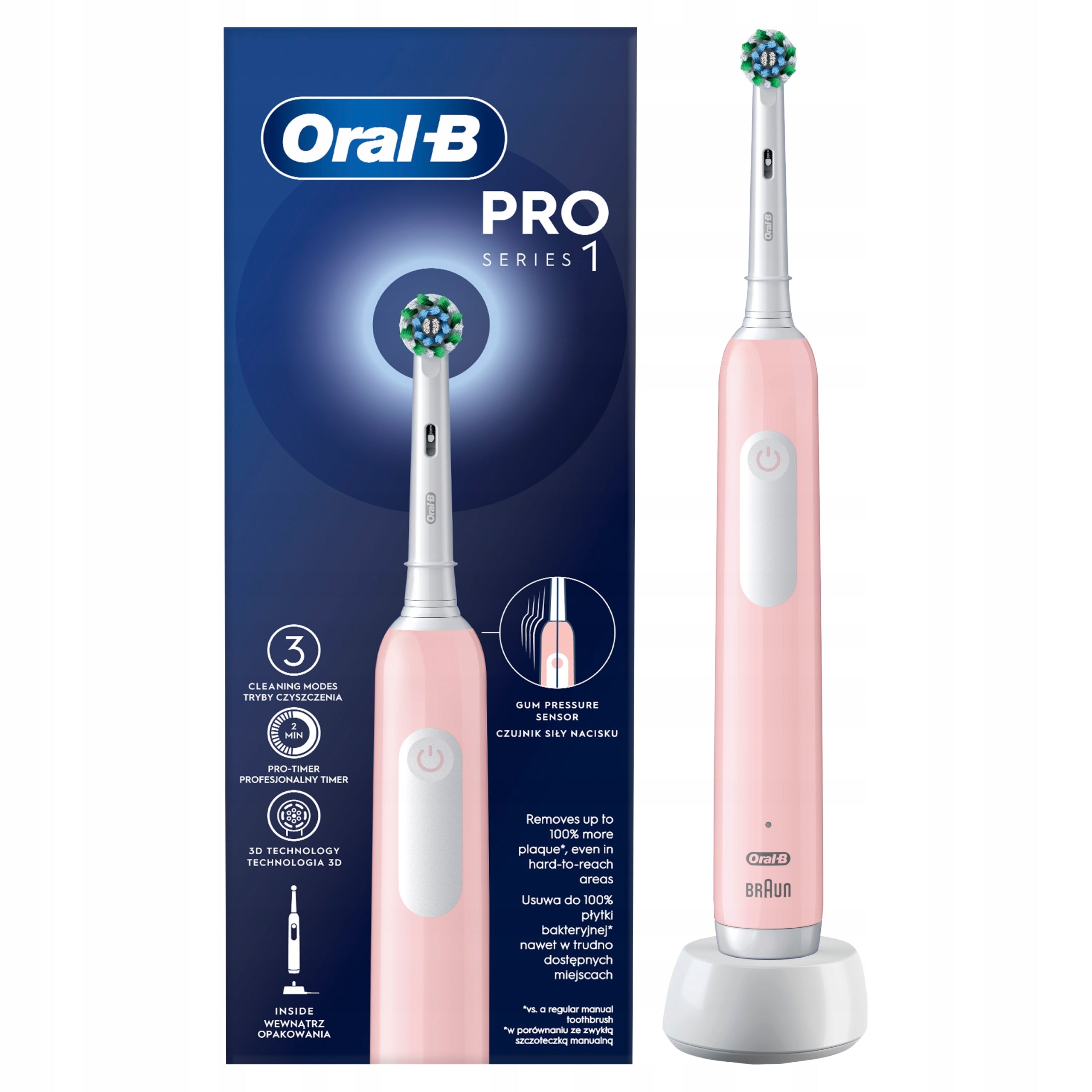 2X Rotary toothbrush ORAL-B PRO1 CROSS ACTION (PINK)