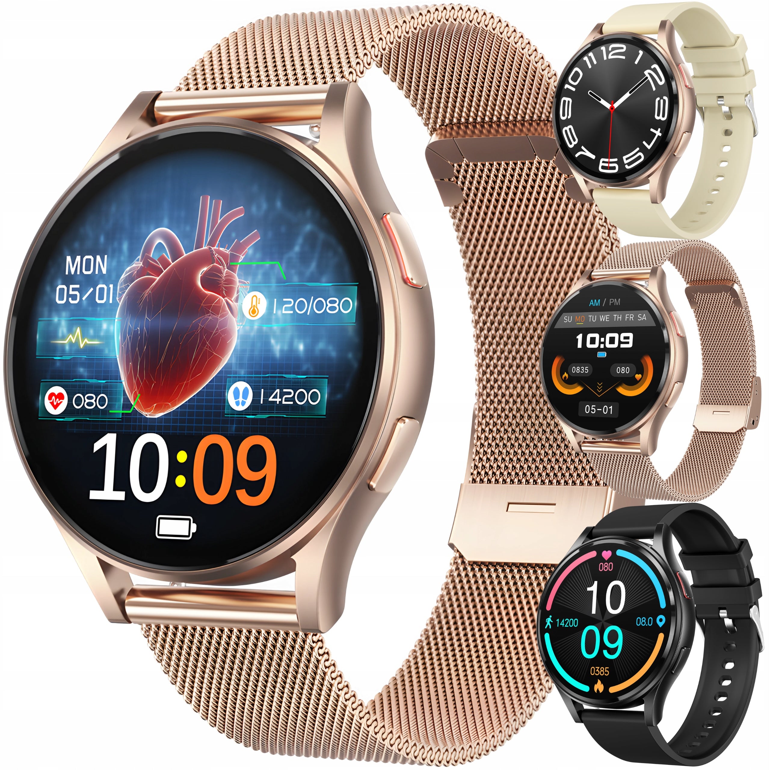 2X SMARTWATCH CARDIOWATCH WOMEN'S WATCH SMS EKG HRV TALK MENU PL + GRAT Brand Angelo Watches