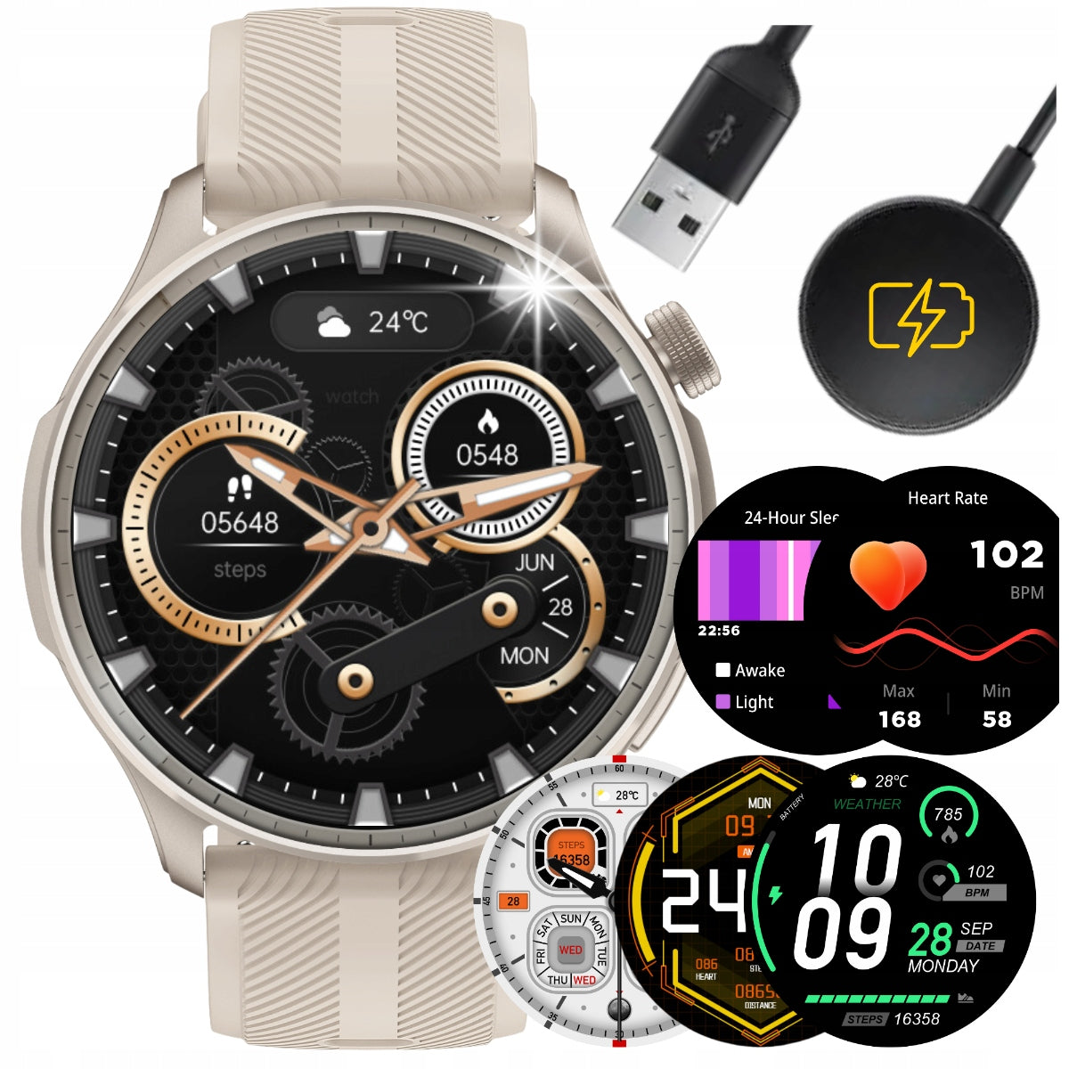 2X SMARTWATCH MEN'S WATCH AMOLED SPORT MENU PL WATERPROOF TALKING LARGE