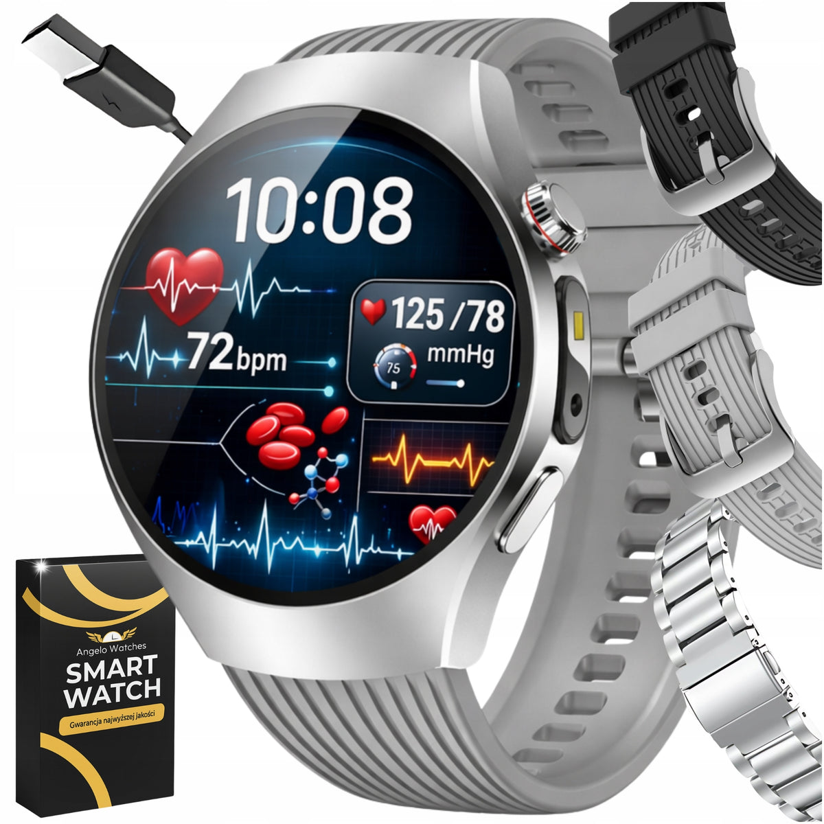 2X SMARTWATCH MEN'S WATCH CARDIOWATCH TALK PRESSURE EKG AMOLED MENU P