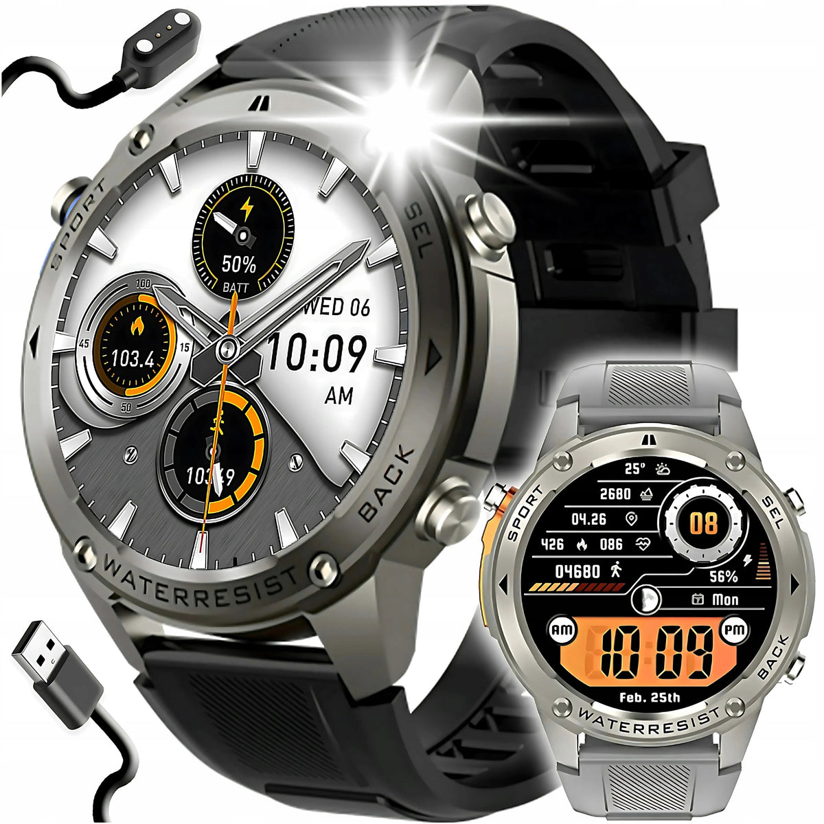 2X SMARTWATCH WATCH MEN'S GPS TALK WATERPROOF MENU PL SMART SPORT IP6 Brand Angelo Watches
