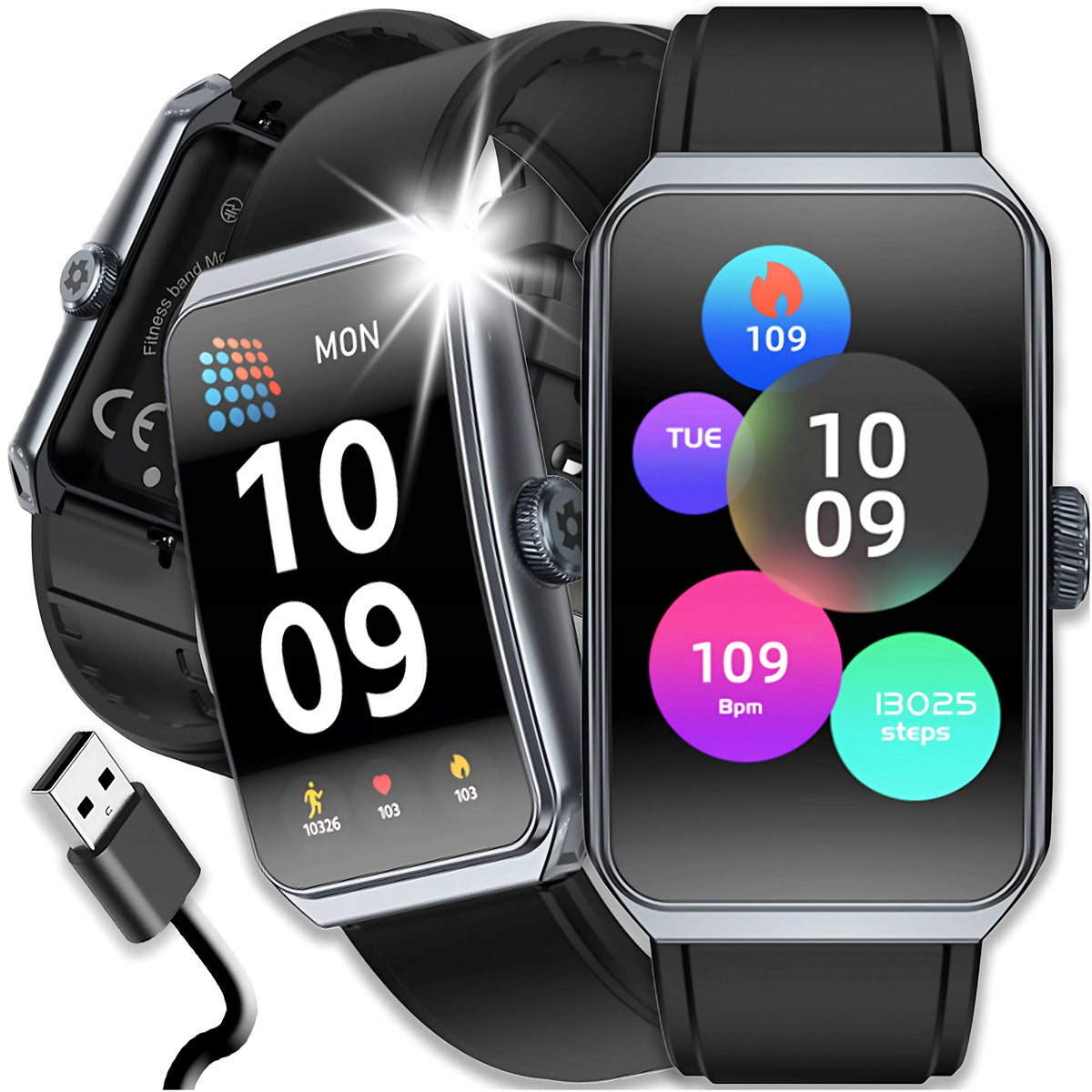 2X SMARTWATCH WATCH SMARBANDT AMOLED SPORT PULSE OXYGEN NOTIFICATIONS MENU P Brand Angelo Watches