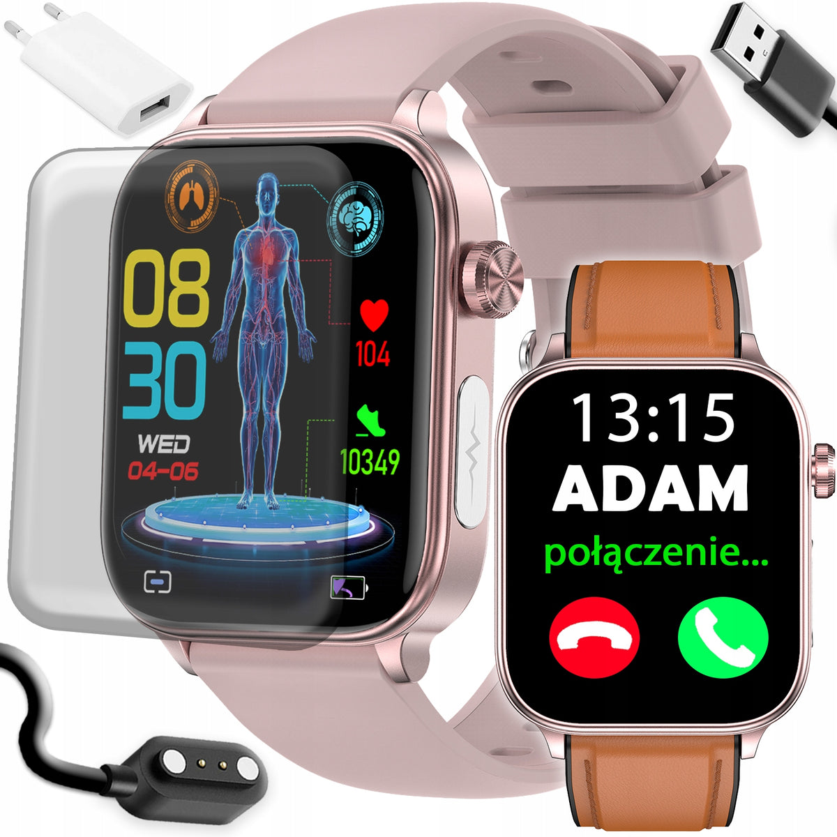 2X SMARTWATCH WOMEN'S WATCH CARDIOWATCH EKG SMS PRESSURE HRV TALK MENU Brand Angelo Watches