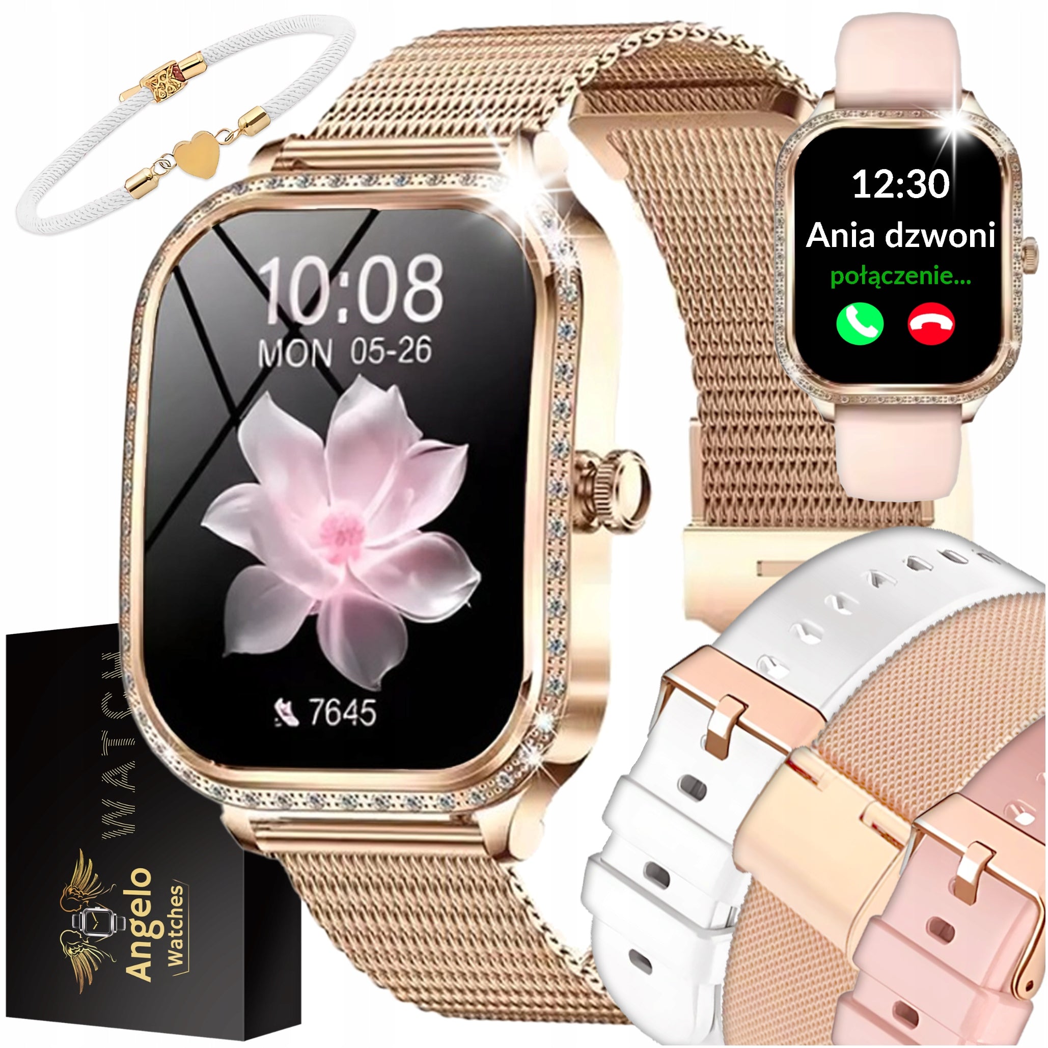 2X SMARTWATCH WOMEN'S WATCH CONVERSATION PULSE NOTIFICATIONS 3 STRIPES MENU Polish Brand Angelo Watches