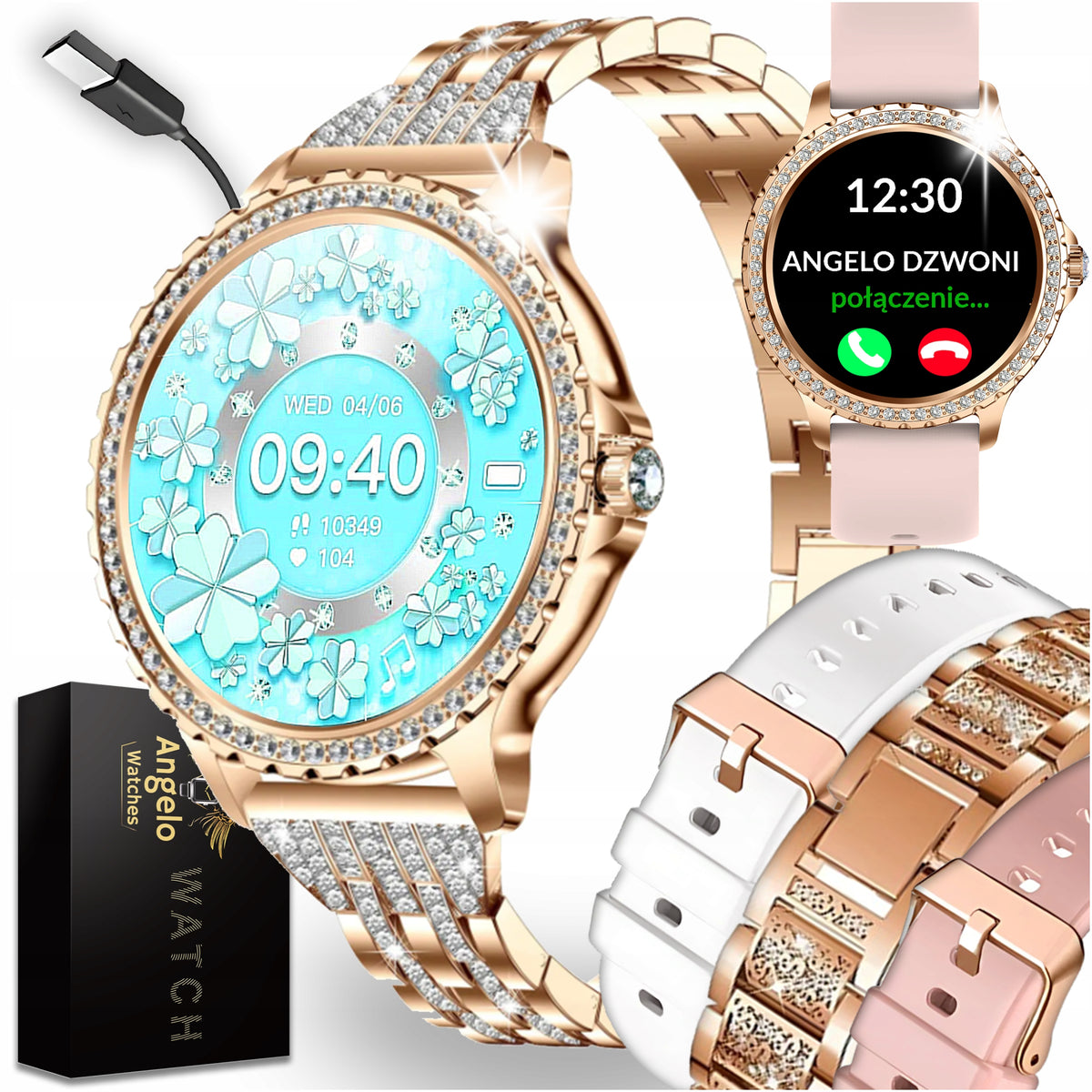 2X SMARTWATCH WOMEN'S WATCH POLISH MENU SMART WATCH FOR WOMEN P Brand Angelo Watches