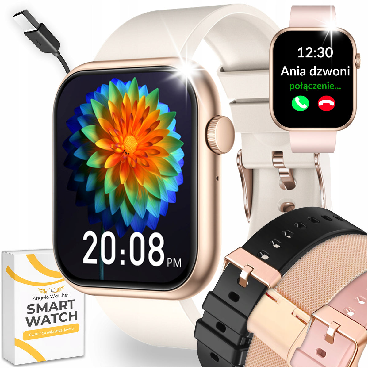 2X SMARTWATCH WOMEN'S WATCH TALK SMS SPORT HEALTH GOLD MENU PL + GRAT Brand Angelo Watches