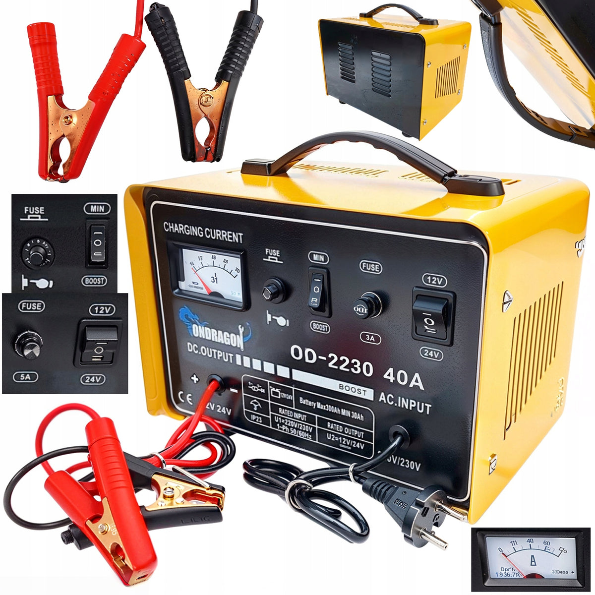 2X START 12/24V CAR RECTIFIER WITH START FOR CHARGING POWERFUL 40A Brand Ondragon