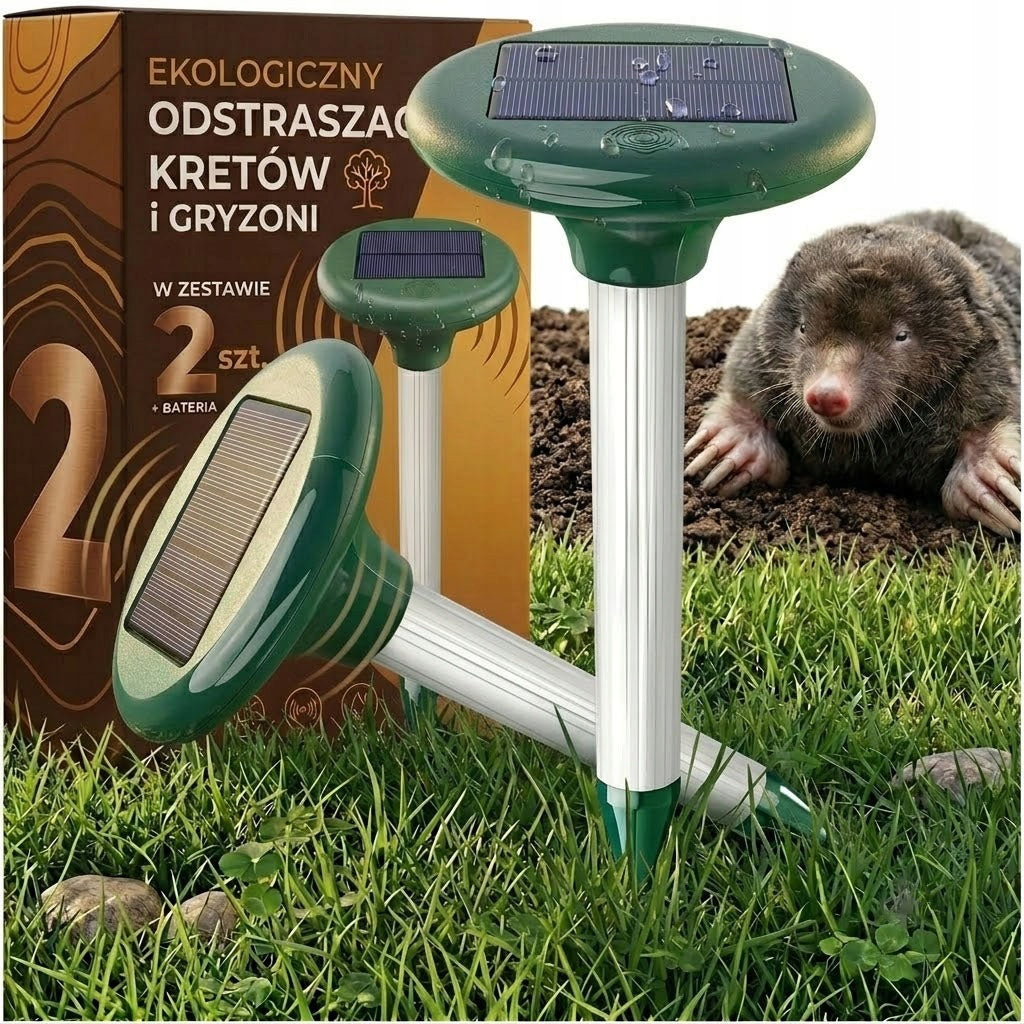 2X STRONG DETERRENT FOR MOLES VOLES MARTENS SOLAR RODENTS 1900m²