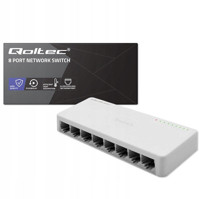 2X SWITCH Network Switch Qoltec 8 x RJ45 1000Mbps Fast Ethernet Port Number of ports 8