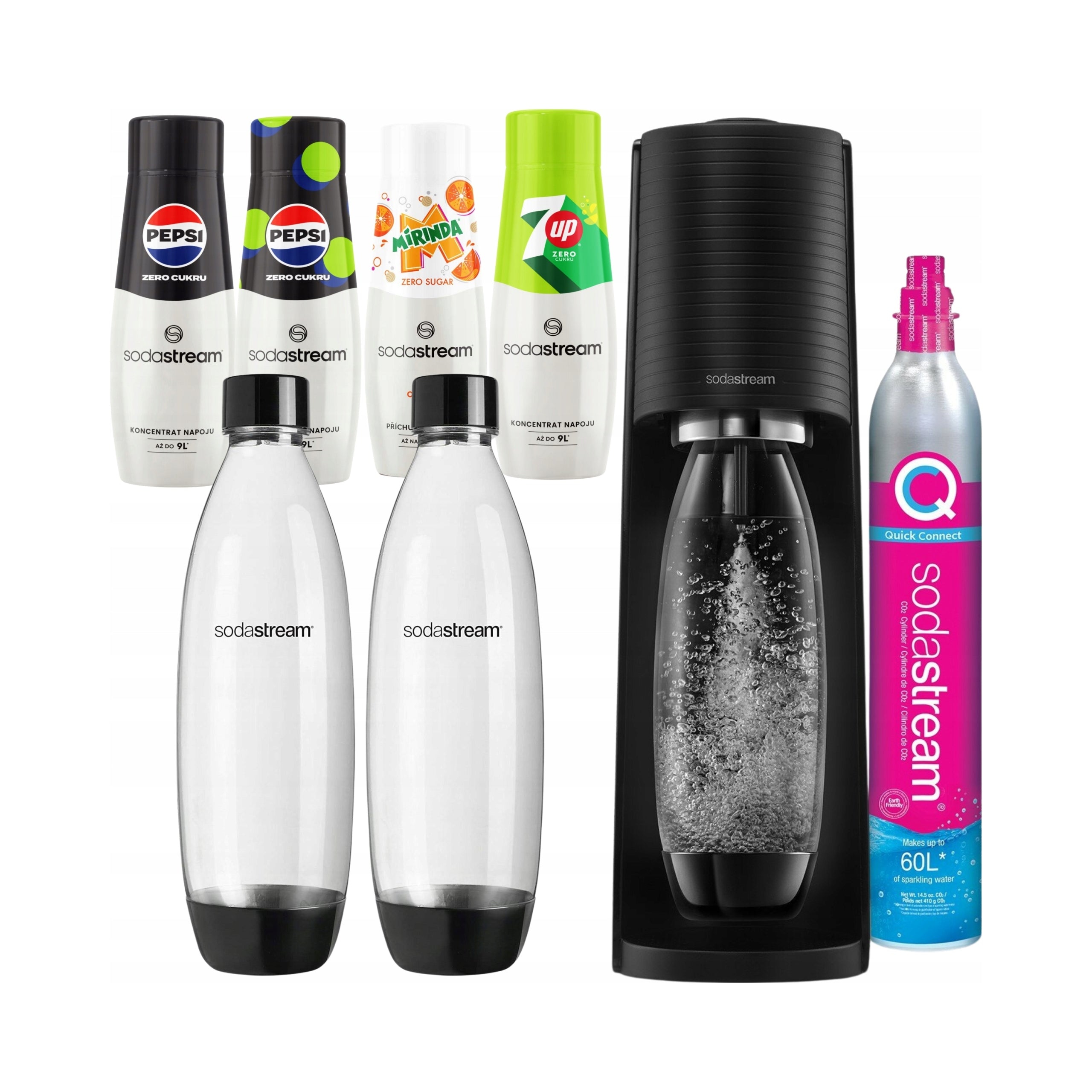 2X Saturator SODASTREAM TERRA 2 Bottles Pepsi Max, 7UP FREE, Mirinda WITHOUT CU