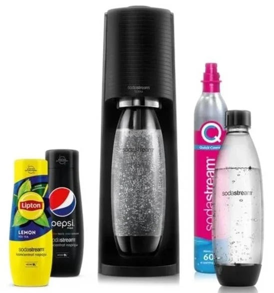 2X Saturator SODASTREAM Terra Black + CO2 cartridge pink 2 bottles Fuse 1l sy Brand SodaStream