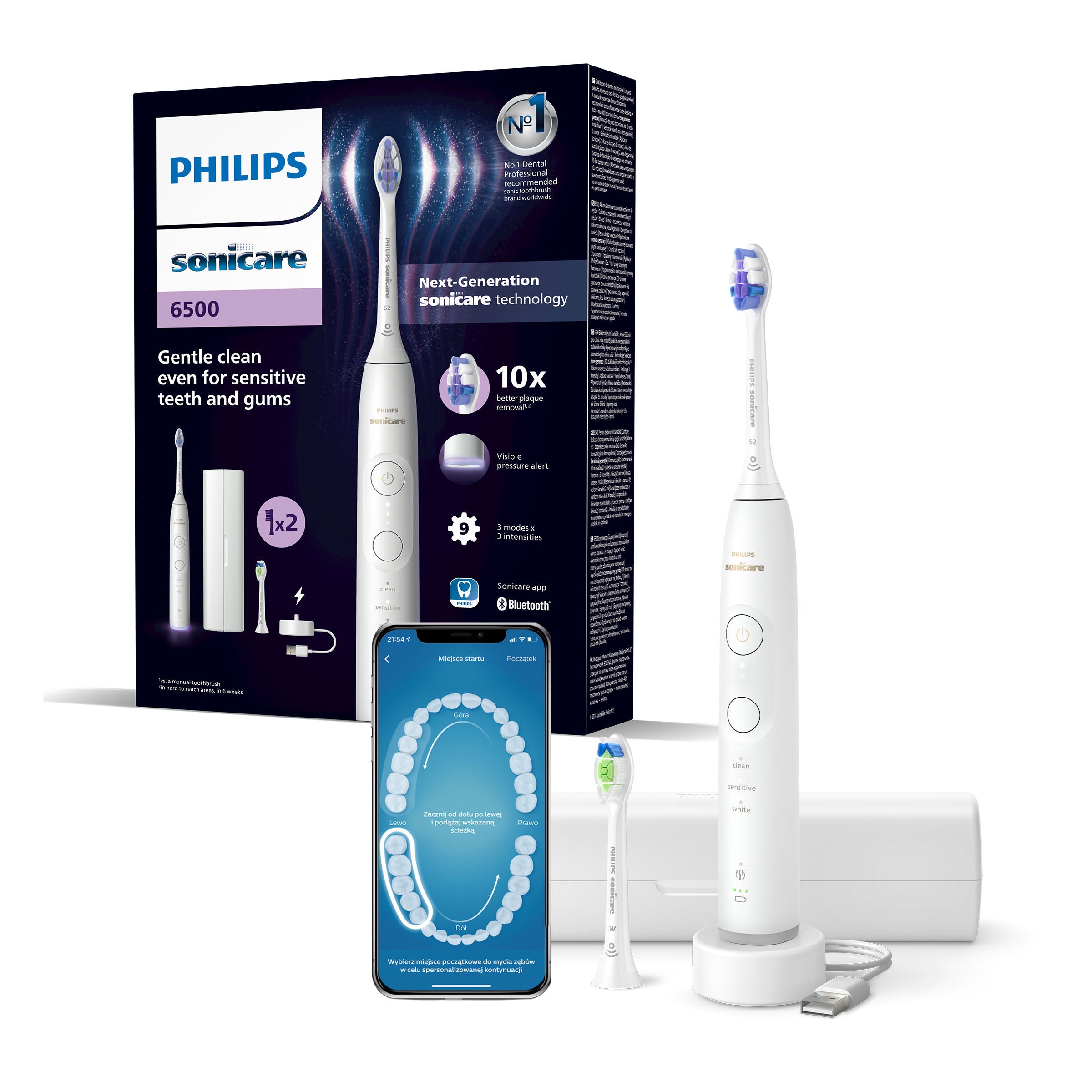2X Sonic toothbrush Philips Sonicare 6500 HX7410/02 white