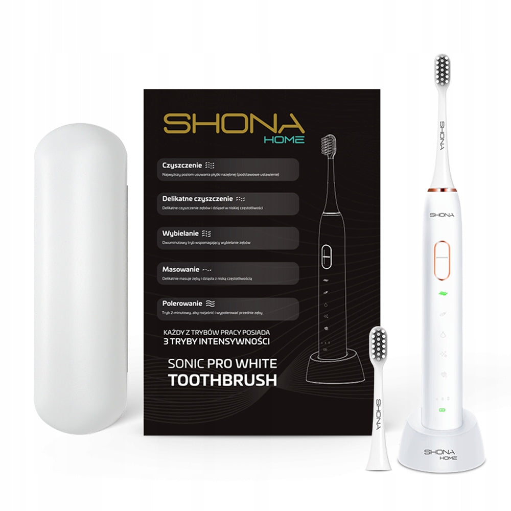 2X Sonic toothbrush reliable SHONA PRO white (15 operating modes Brand SHONA