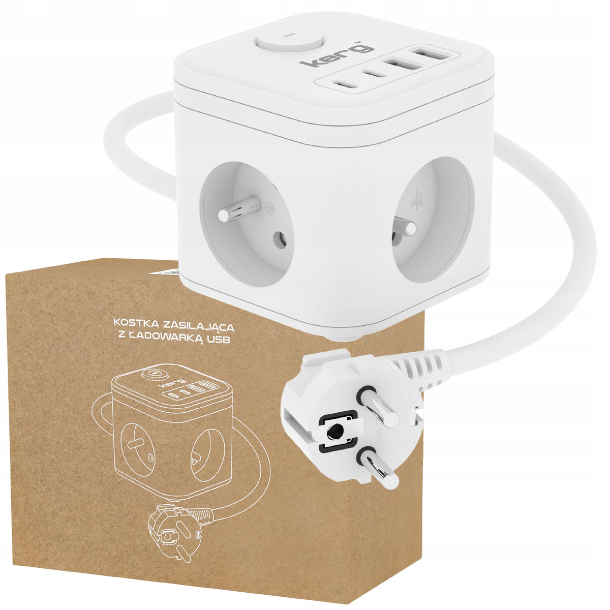 2X Splitter Power Cube Thief Splitter 3 Socket USB Ker