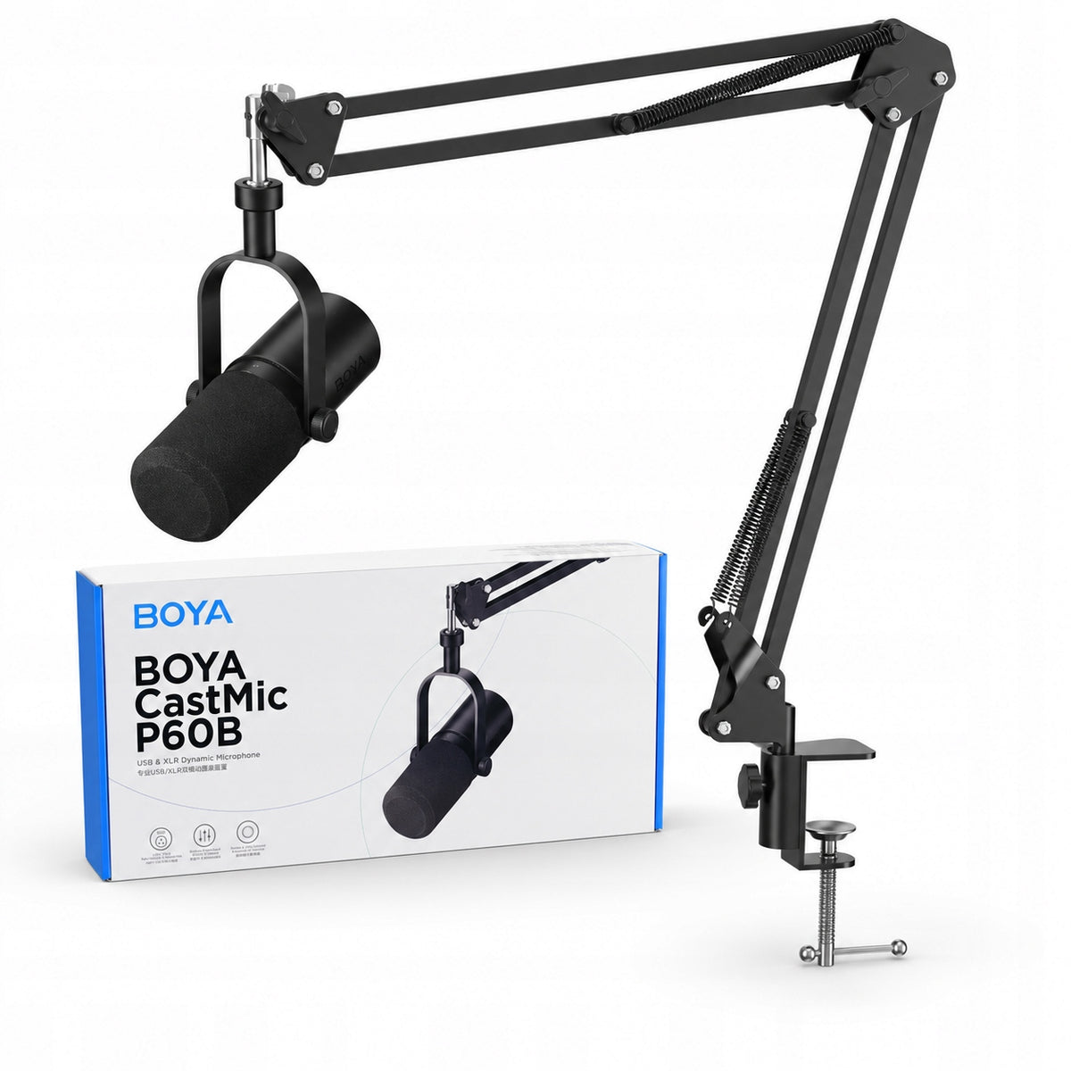 2X Studio Microphone BOYA CastMic P60B with USB XLR Wired Arm - cza