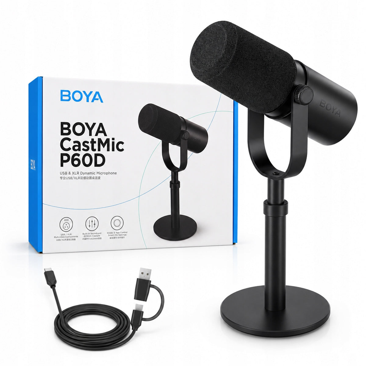 2X Studio Microphone BOYA CastMic P60D Standing Wired USB XLR - Black