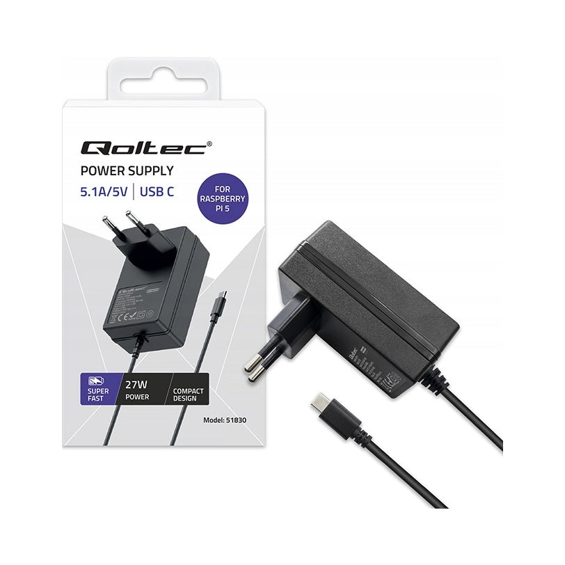 2X Super FAST PD Charger for Raspberry PI 5 USB-C 27W 5.1V 5A Black