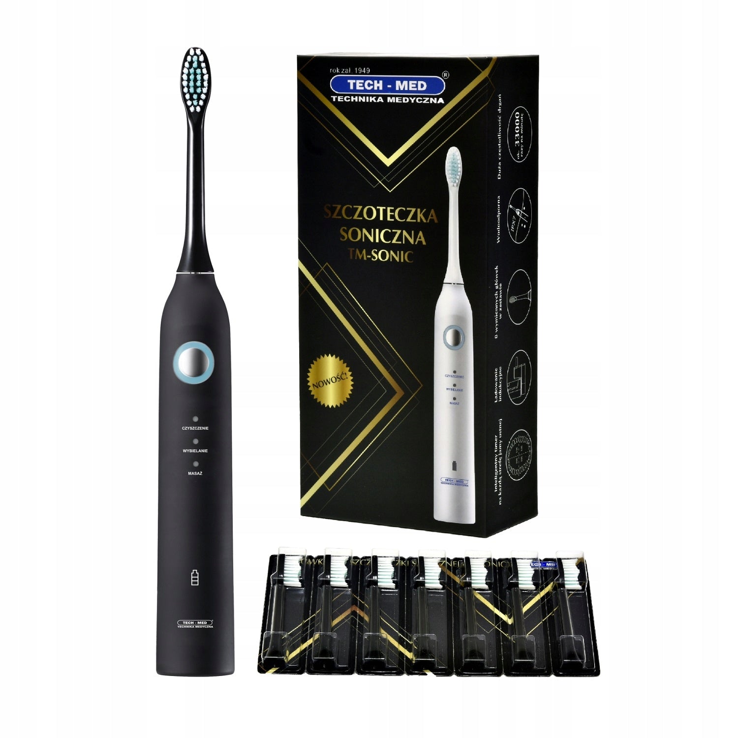 2X TECH-MED SONIC TOOTHBRUSH FOR TEETH 8 TIPS Kind toothbrush