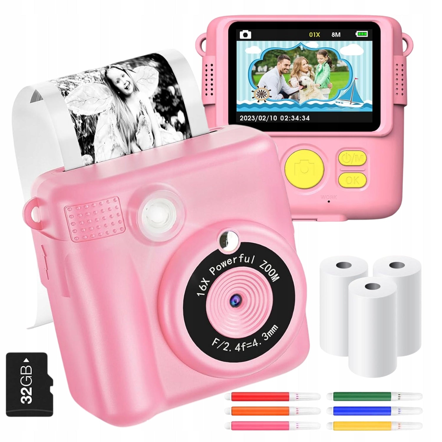 2X THERMAL PRINTER FOR CHILDREN 2,4'' INSTANT CAMERA Model JSXJ-0064-PK-ABS