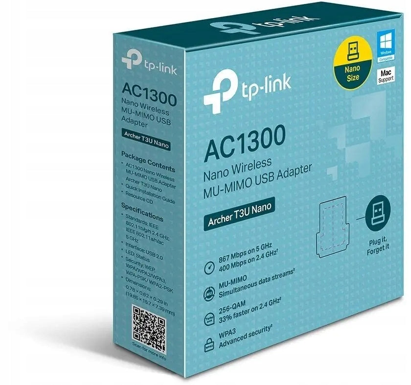 2X TP-Link Archer T3U Nano USB AC1300 MU-MIMO Network Card Manufacturer code ARCHER T3U NANO